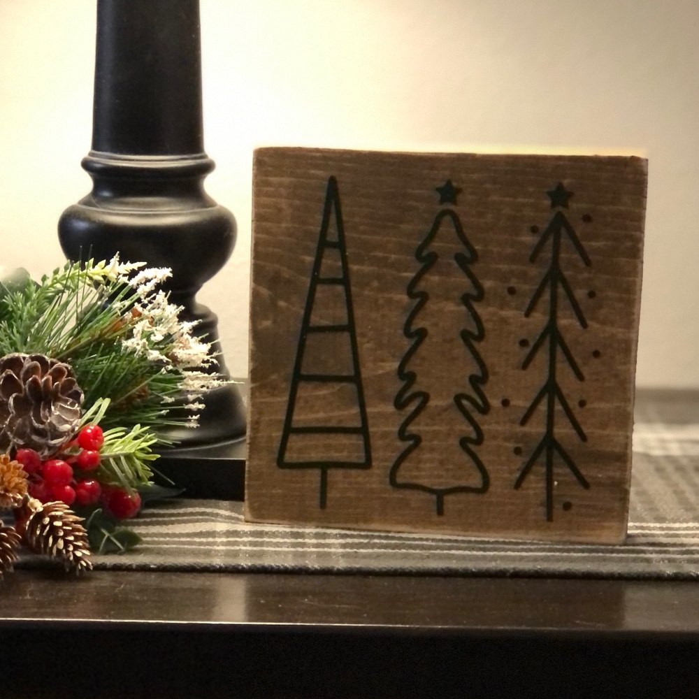 Whimsical Holiday Trees Chunky Wood Sign